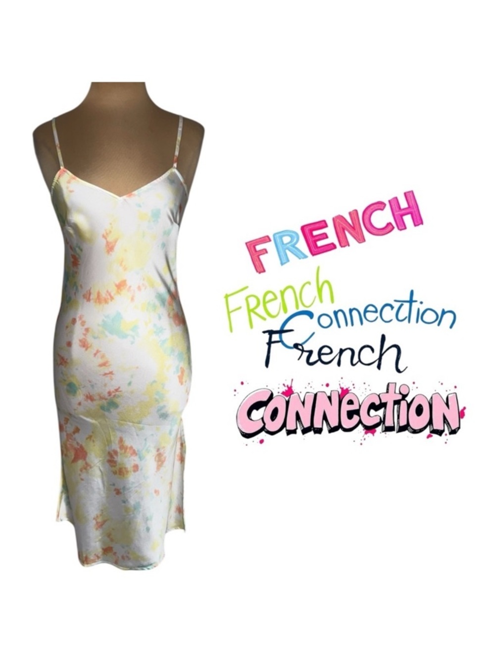FRENCH CONNECTION
Sade Pastel Tie-Dye Slip Dress Size Small